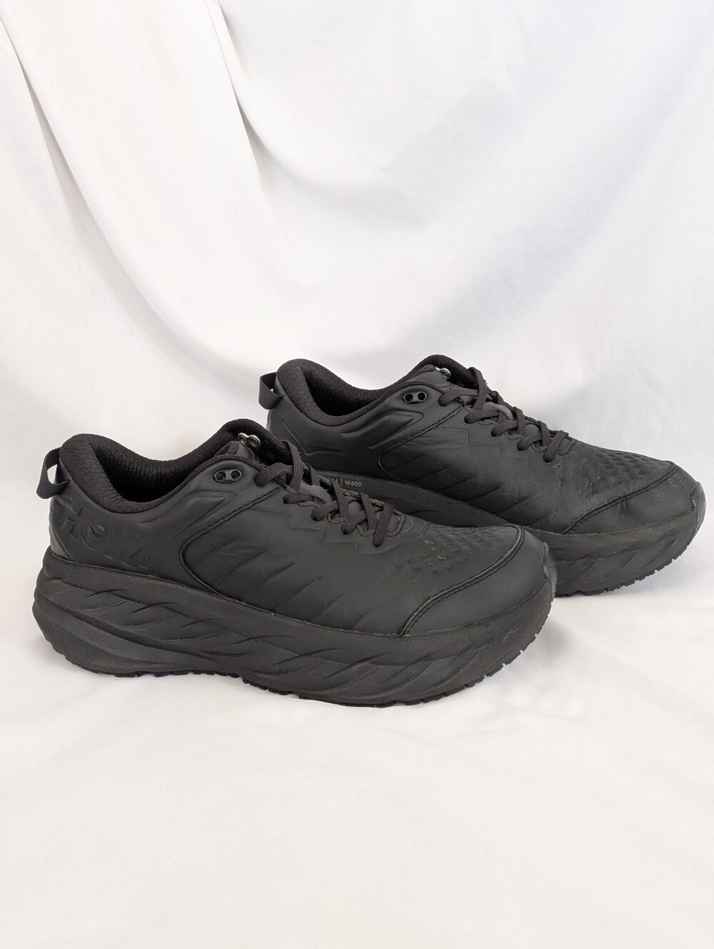 HOKA One One Men's Bondi SR Black Leather Slip Resistant Work Sneakers Size 9.5